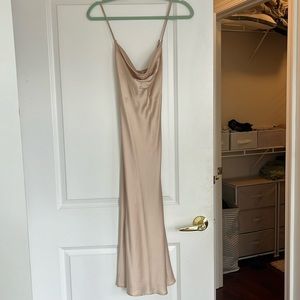 Show me your mumu Verona cowl midi dress, champagne luxe satin size M